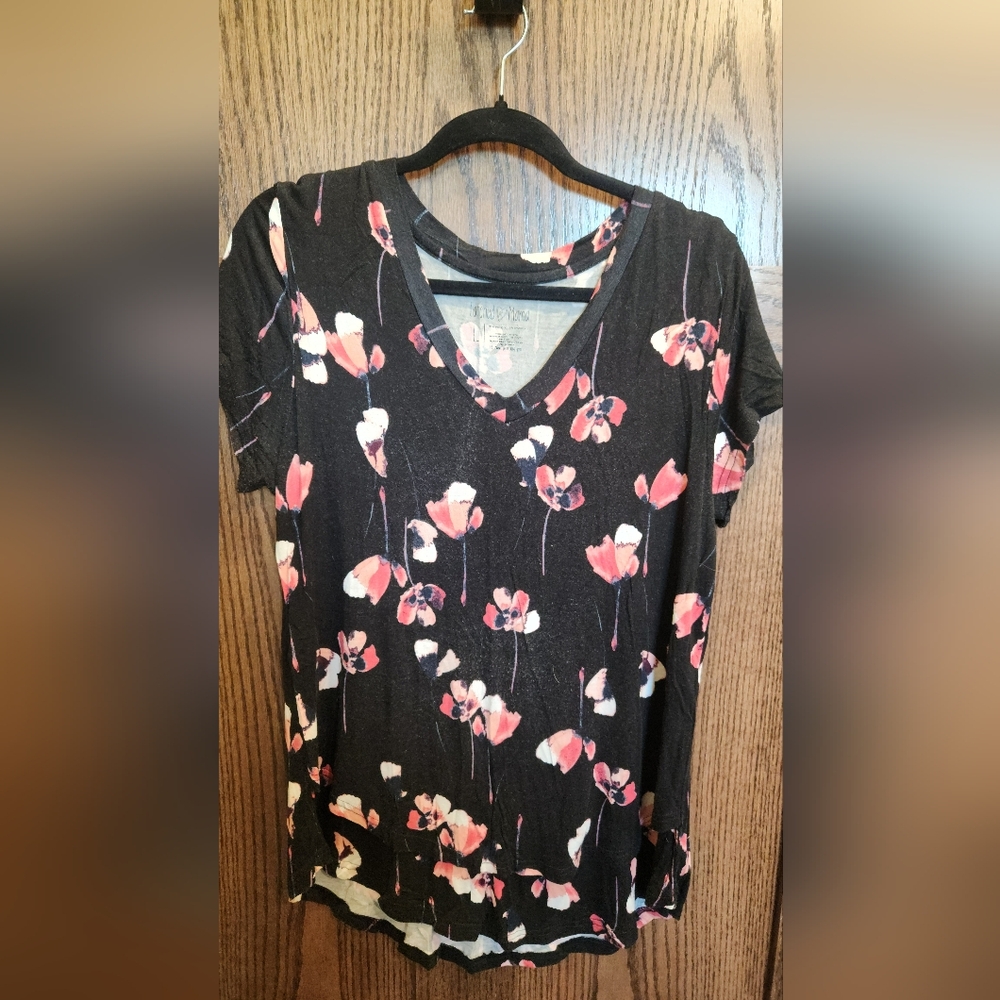 Latched Mama Black and Pink Floral Boyfriend NURSING Tee